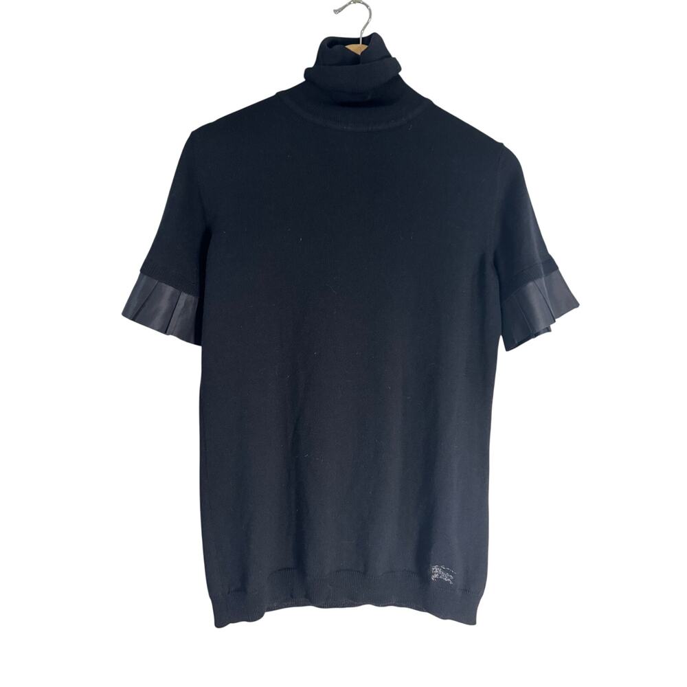 Burberry Black Short Pleated Sleeve Turtleneck Sweater